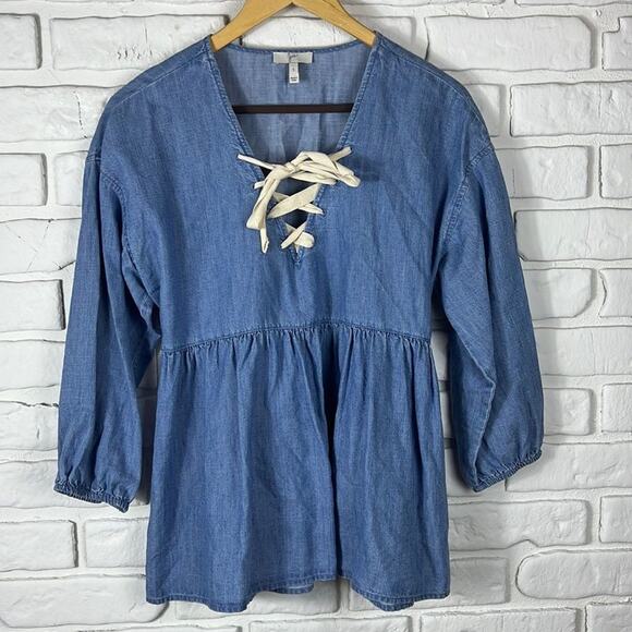 Joie lace up chambray top size small - Picture 2 of 11